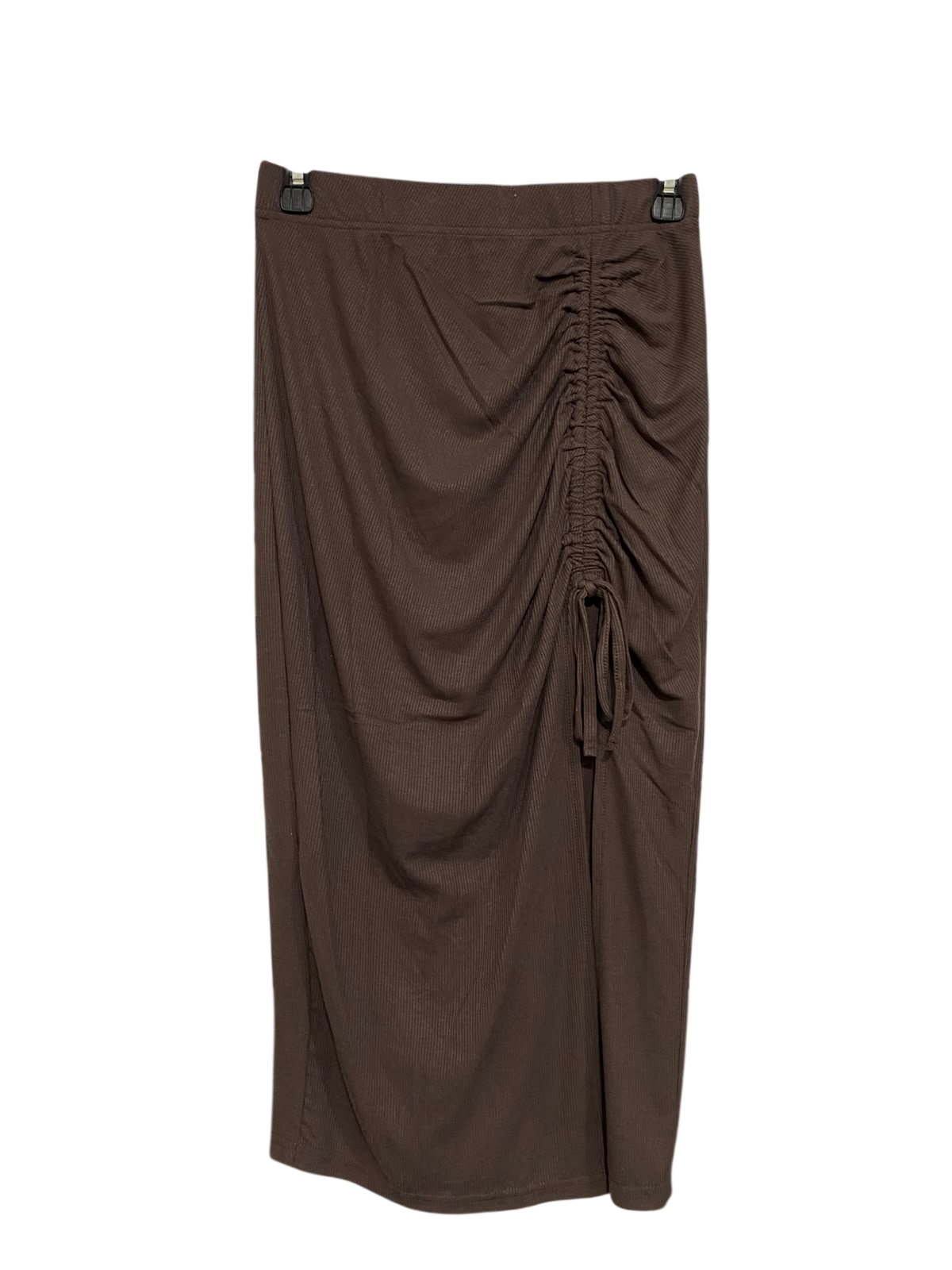AVA & EVER |S| WAIST 26| A66| BROWN SIDE-RUCHED RIBBED MIDI SKIRT