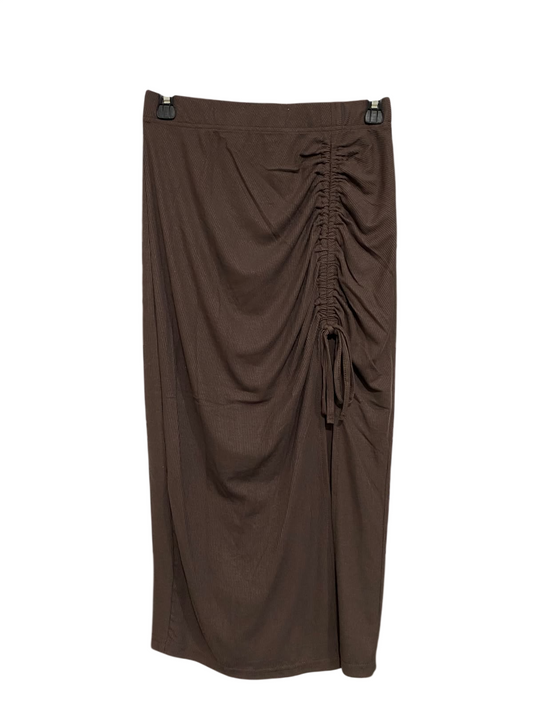 AVA & EVER |S| WAIST 26| A66| BROWN SIDE-RUCHED RIBBED MIDI SKIRT