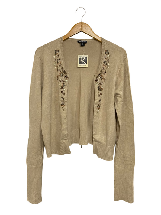 ROCKMANS |M| BUST 19| A66| BEIGE BEADED EMBELLISHED  LONG-SLEEVE CROP CARDIGAN