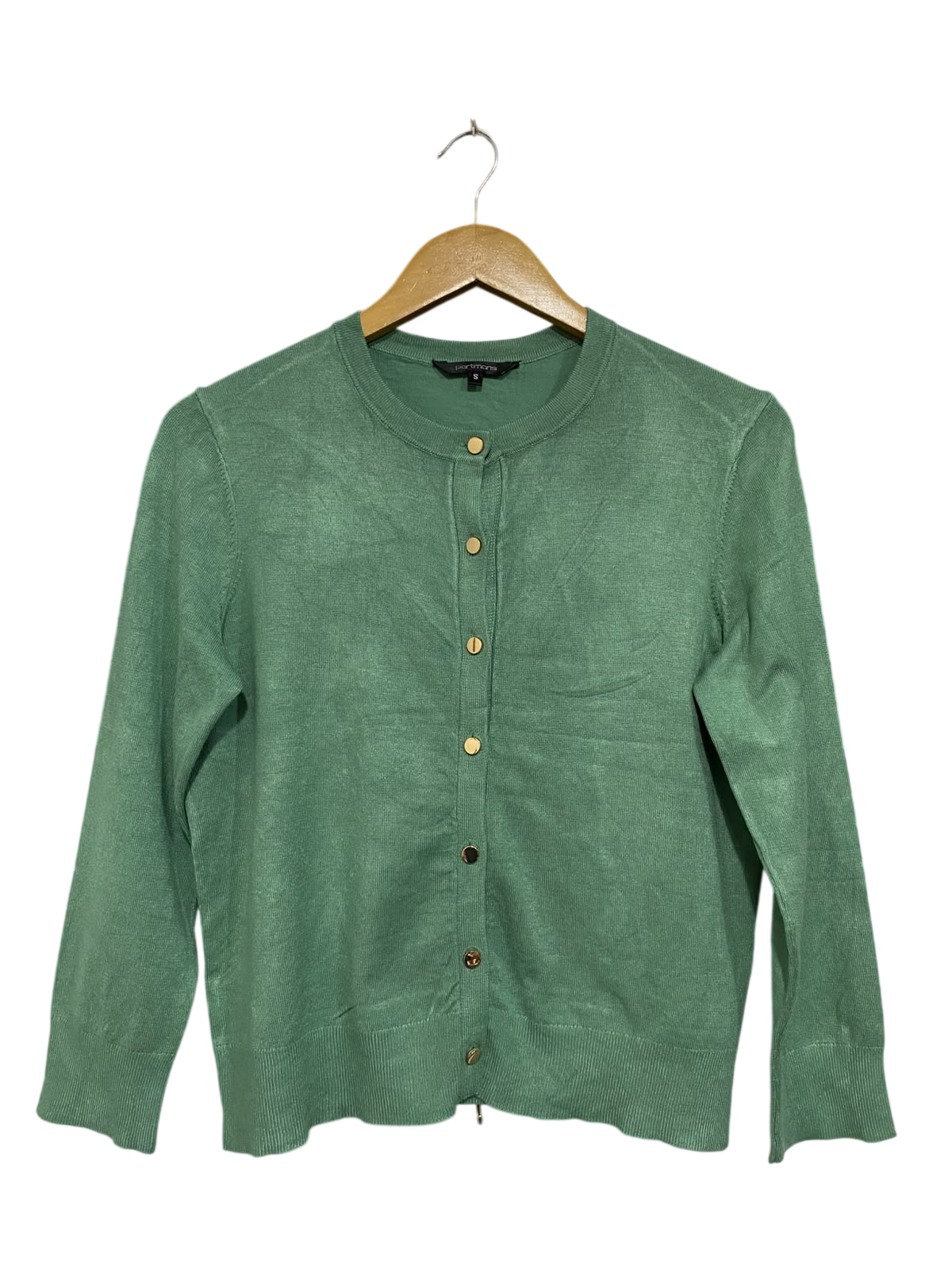 PORTMANS |S| BUST 19| A66| SAGE GREEN CREWNECK BUTTON-UP LONG-SLEEVE CARDIGAN