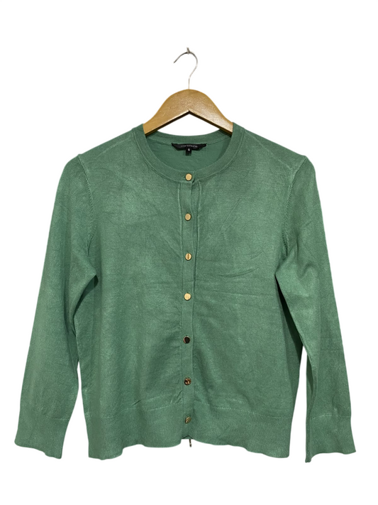 PORTMANS |S| BUST 19| A66| SAGE GREEN CREWNECK BUTTON-UP LONG-SLEEVE CARDIGAN