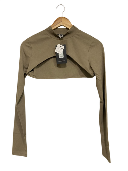 FASHION NOVA |L| BUST 16| A66| KHAKI ARCHITECTURAL BOLERO SHRLUG RIBBED TECHNICAL UTILITY LONG-SLEEVE TOP
