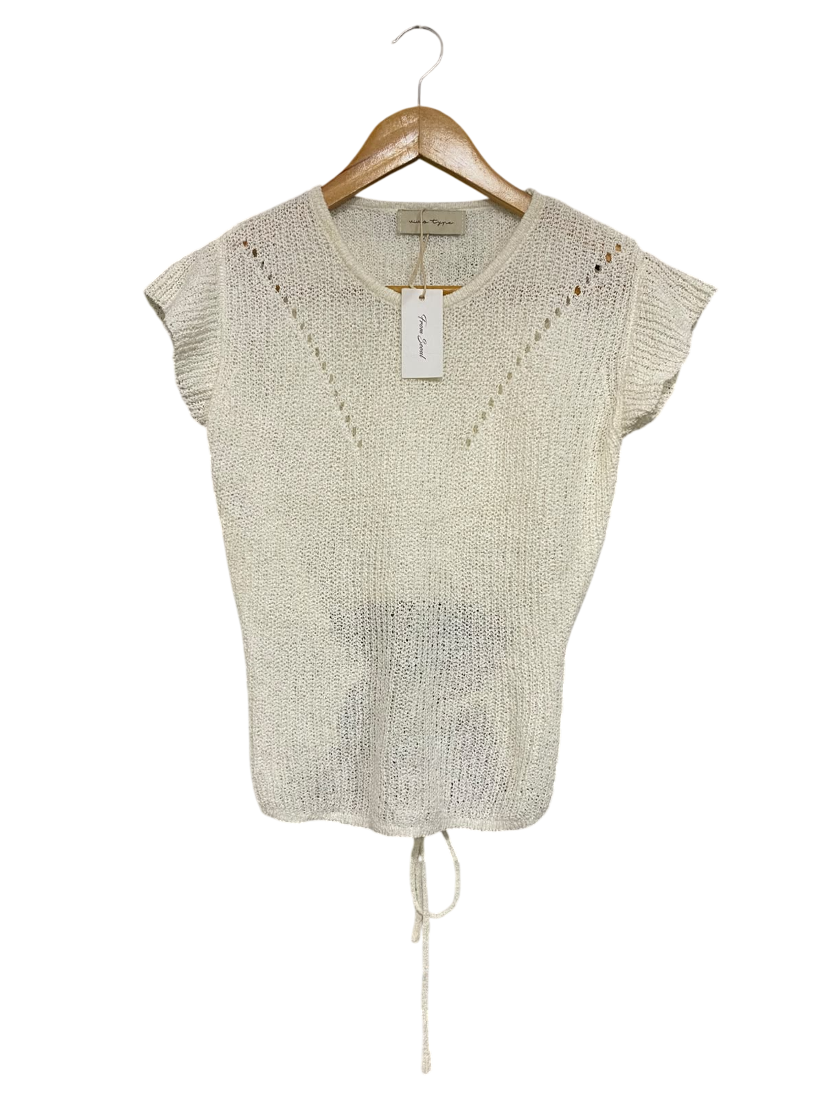 VIVIS TYPE |S| BUST 16| A66| BEIGE OPEN-KNIT POINTELLE  CAP-SLEEVE TOP