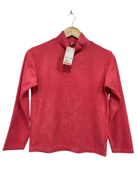 UNIQLO |XS| BUST 17| A66| CORAL PINK MOCK NECK RIBBED  LONG-SLEEVE TOP