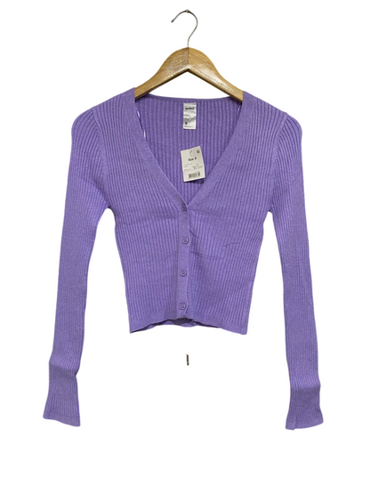 ANKO |XS| BUST 13| A66| PURPLE BUTTON-UP RIBBED LONG-SLEEVE CROP CARDIGAN