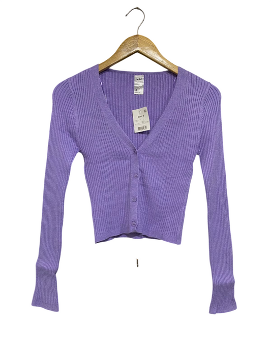 ANKO |XS| BUST 13| A66| PURPLE BUTTON-UP RIBBED LONG-SLEEVE CROP CARDIGAN