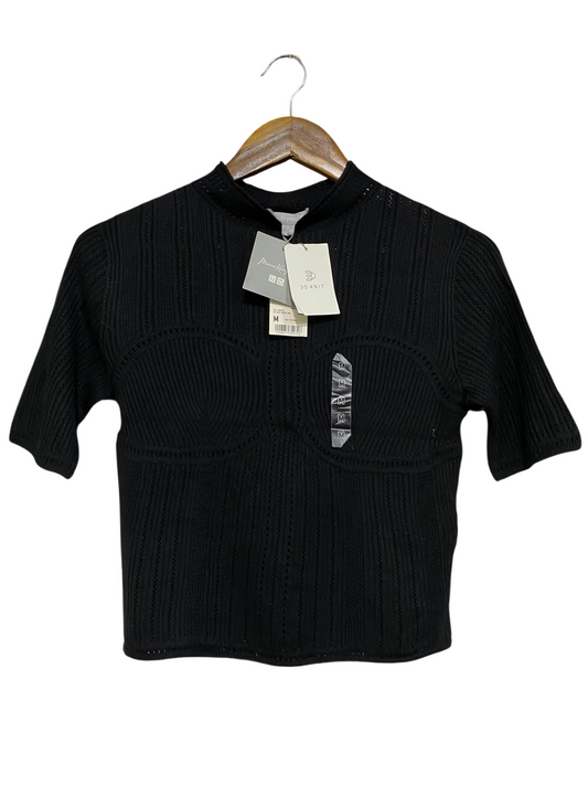 UNIQLO |M| BUST 15| A66| BLACK 3D KNIT ARCHITECTURAL RIBBED SHORT-SLEEVE TOP