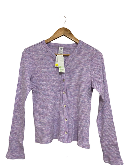 ANKO |S| BUST 16| A66| PURPLE MARLED BUTTON-UP RIBBED  LONG-SLEEVE CARDIGAN