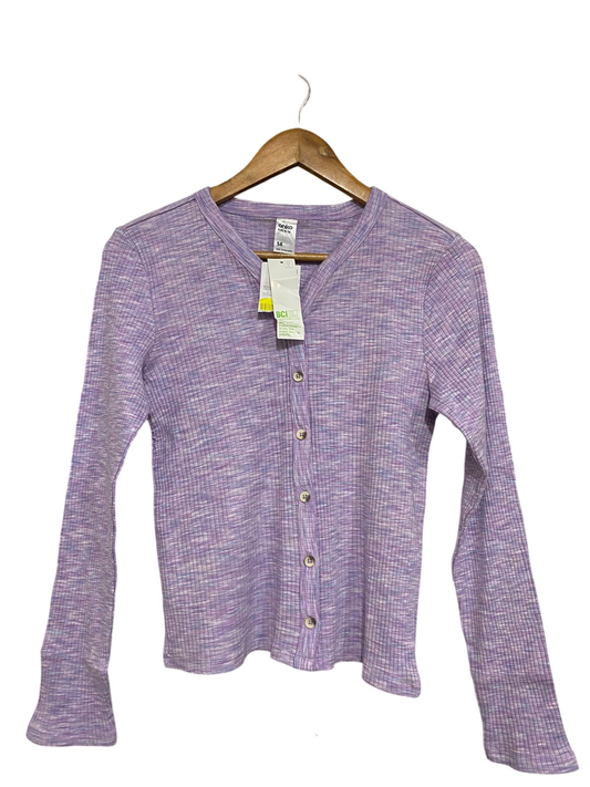 ANKO |S| BUST 16| A66| PURPLE MARLED BUTTON-UP RIBBED  LONG-SLEEVE CARDIGAN