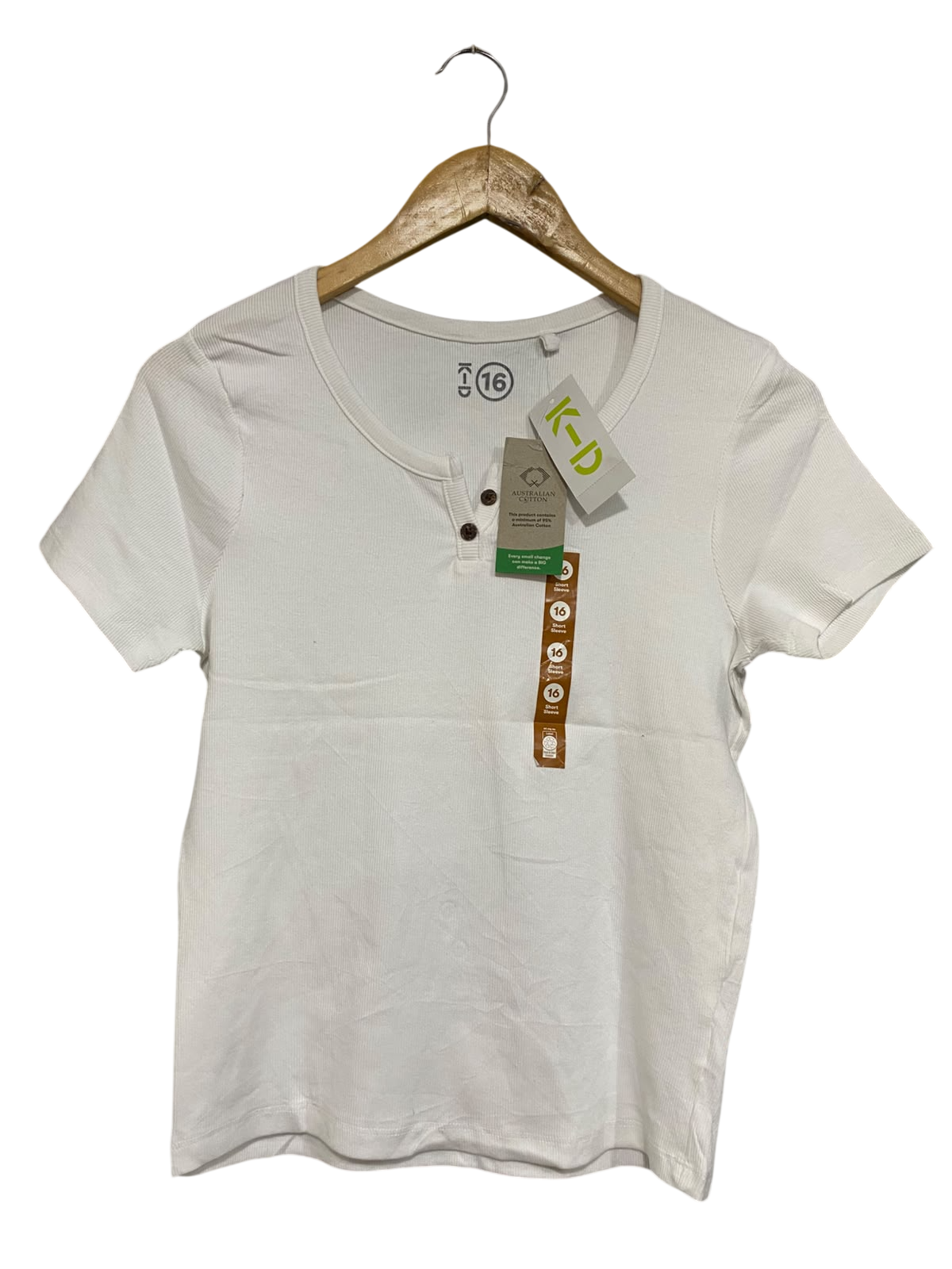 K D |S| BUST 16| A66| WHITE HENLEY-STYLE RIBBED SHORT-SLEEVE TOP