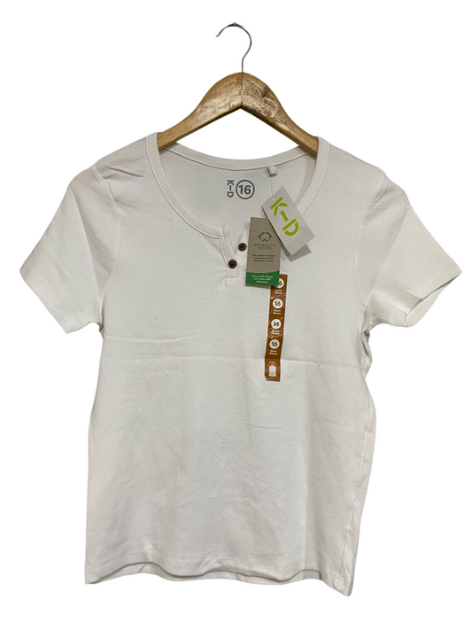 K D |S| BUST 16| A66| WHITE HENLEY-STYLE RIBBED SHORT-SLEEVE TOP