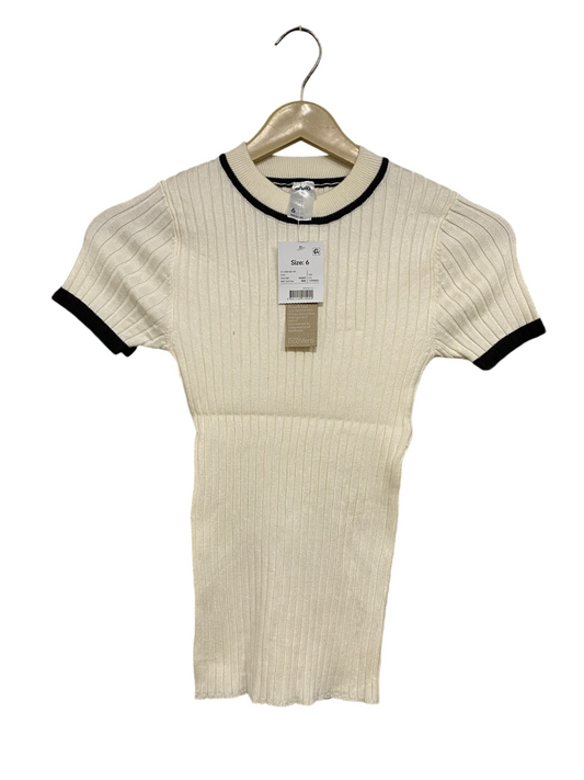 ANKO |XS| BUST 11| A66| BEIGE CONTRAST-TRIM RIBBED  SHORT-SLEEVE TOP