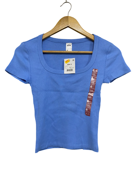 ANKO |XS| BUST 13| A66| BLUE SCOOP NECK RIBBED  SHORT-SLEEVE TOP