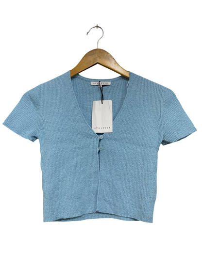AVA EVER |XS| BUST 14| A66| LIGHT BLUE TEXTURED BUTTON-UP  CROP TOP