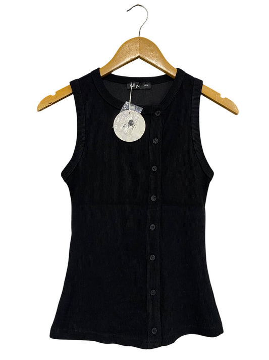 ALLY |XS| BUST 13| A66| BLACK ASYMMETRICAL BUTTON-UP RIBBED  TANK TOP