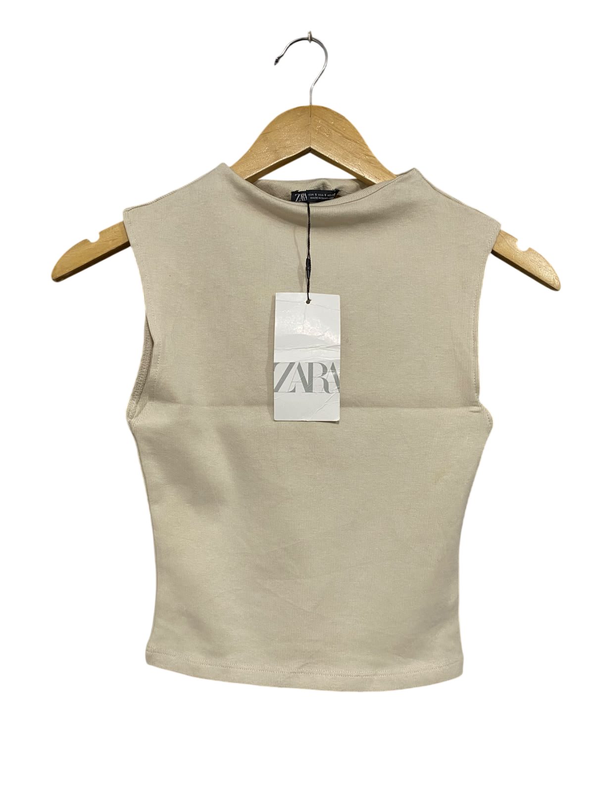 ZARA |S| BUST 12| A66| BEIGE MOCK NECK SLEEVELESS TOP