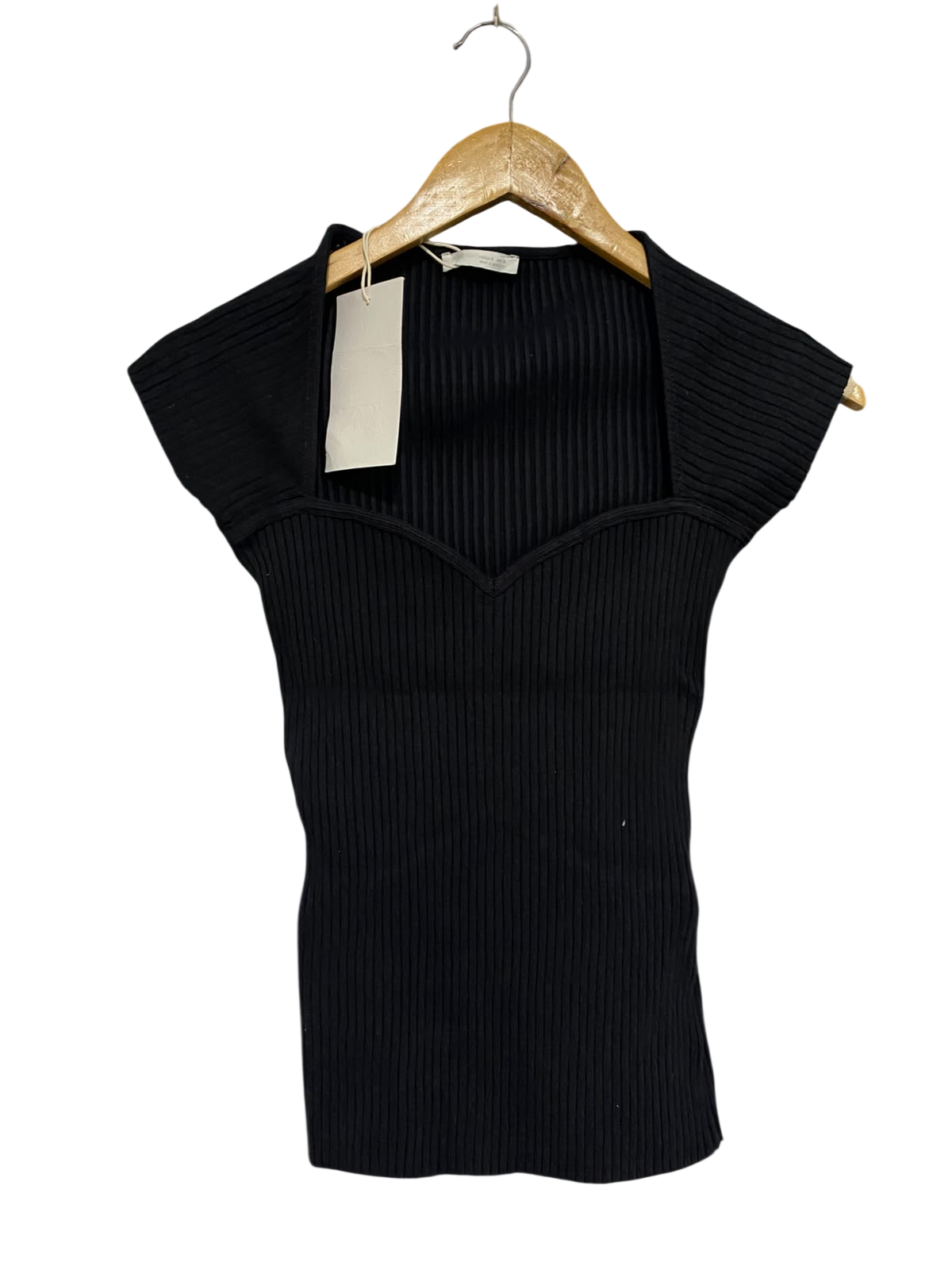 ZARA |S| BUST 13| A66| BLACK SWEETHEART NECKLINE RIBBED  TOP