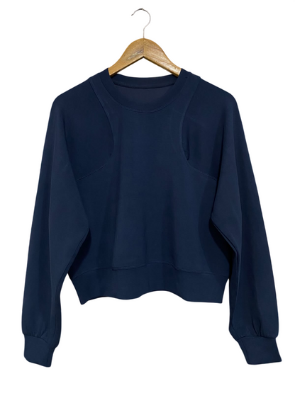 HALARA |M| BUST 23| A66| NAVY BLUE PANELLED ARCHITECTURAL  CREWNECK SWEATSHIRT