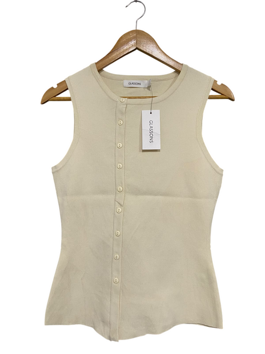 GLASSONS |M| BUST 15| A66| BEIGE ASYMMETRICAL BUTTON-UP TANK TOP