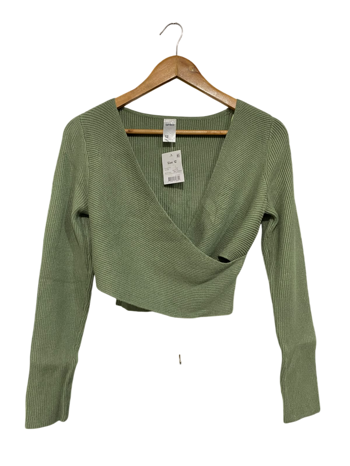 ANKO |M| BUST 17| A66| SAGE GREEN WRAP-FRONT RIBBED  CROP TOP