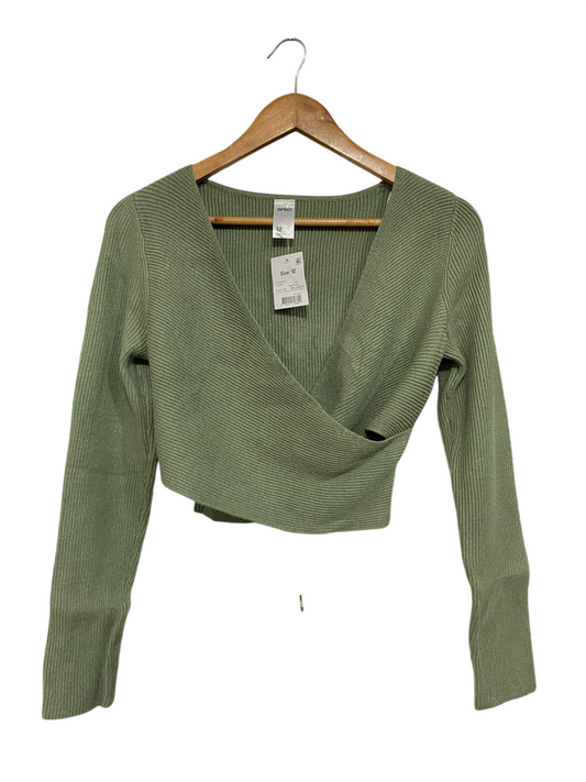 ANKO |M| BUST 17| A66| SAGE GREEN WRAP-FRONT RIBBED  CROP TOP