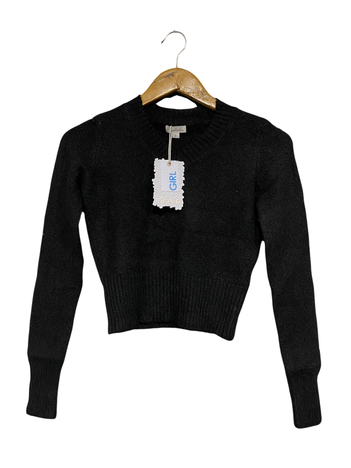 MOOLOOLA |S| BUST 15| A66| BLACK CROPPED V-NECK SWEATER