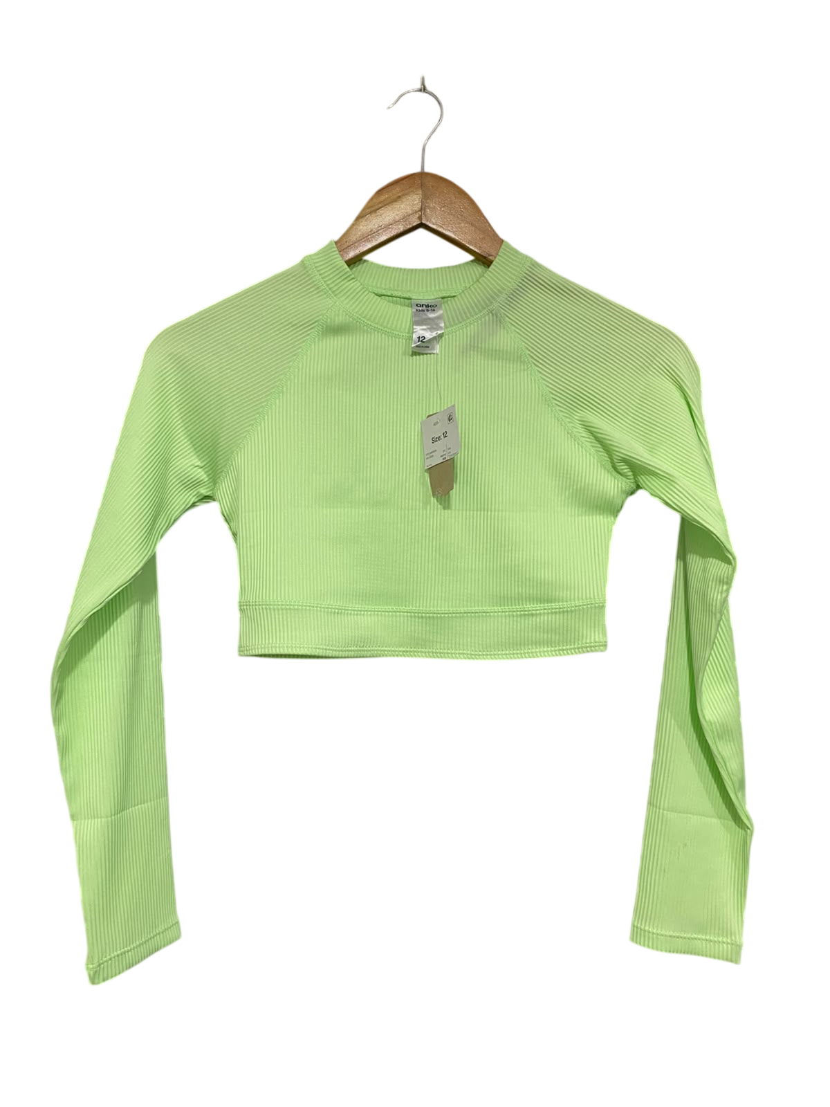 ANKO |XS| BUST 14| A66| LIME GREEN RIBBED CROP TOP  LONG-SLEEVE