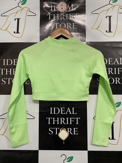 ANKO |XS| BUST 14| A66| LIME GREEN RIBBED CROP TOP  LONG-SLEEVE