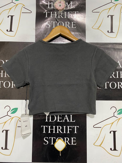 RVCA |S| BUST 14| A66| CHARCOAL COBRA EMBROIDERED CROP TOP TEE