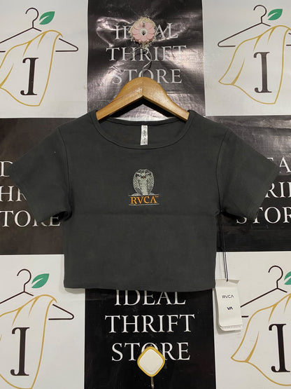 RVCA |S| BUST 14| A66| CHARCOAL COBRA EMBROIDERED CROP TOP TEE