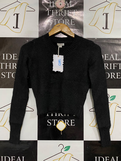 MOOLOOLA |S| BUST 15| A66| BLACK CROPPED V-NECK SWEATER