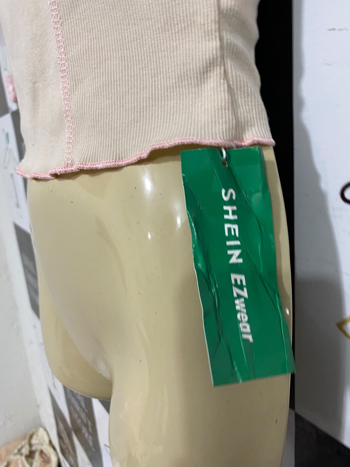 SHEIN |XS| BUST 15| A66| BEIGE RIBBED CORSET-STYLE  TUBE TOP
