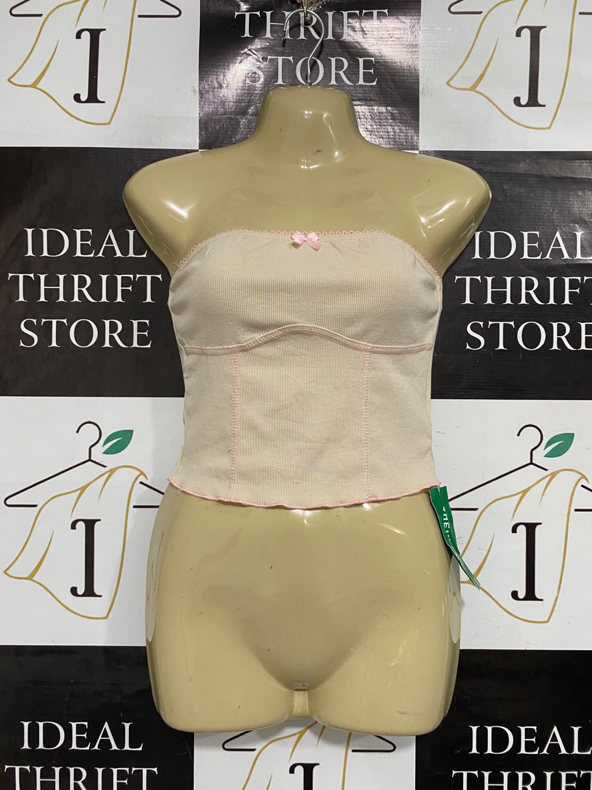 SHEIN |XS| BUST 15| A66| BEIGE RIBBED CORSET-STYLE  TUBE TOP