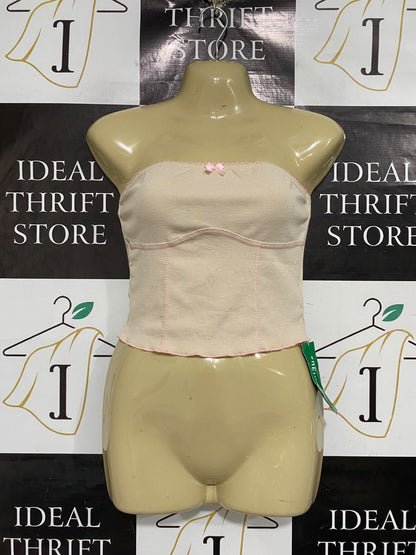 SHEIN |XS| BUST 15| A66| BEIGE RIBBED CORSET-STYLE  TUBE TOP
