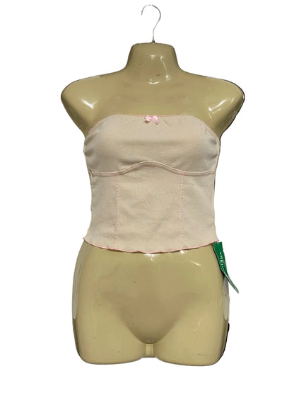 SHEIN |XS| BUST 15| A66| BEIGE RIBBED CORSET-STYLE  TUBE TOP