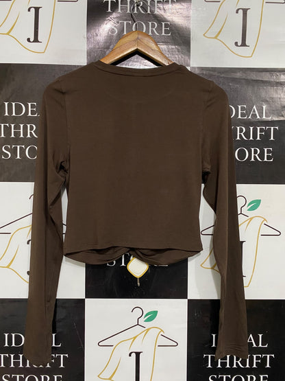 CIRCUIT |M| BUST 17| A66| BROWN TWIST-FRONT CROP TOP