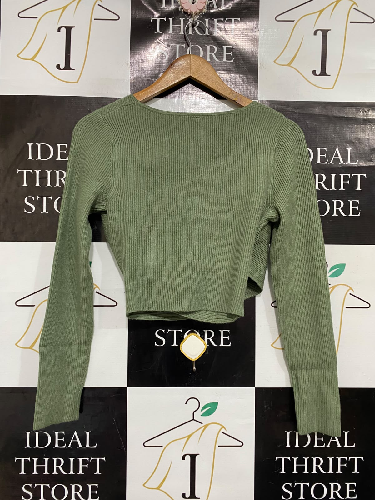 ANKO |M| BUST 17| A66| SAGE GREEN WRAP-FRONT RIBBED  CROP TOP