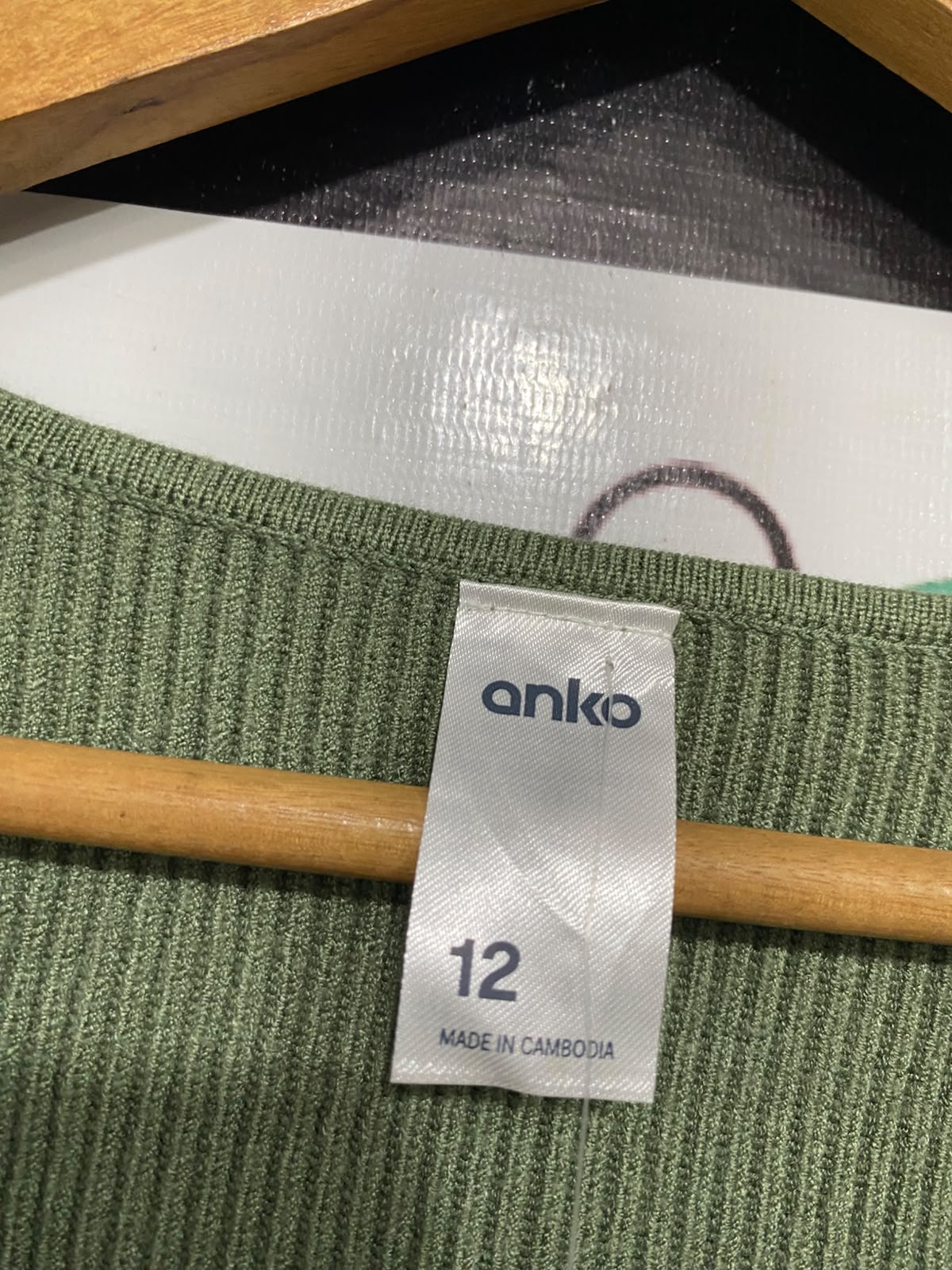 ANKO |M| BUST 17| A66| SAGE GREEN WRAP-FRONT RIBBED  CROP TOP