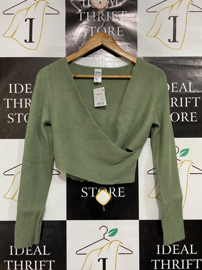 ANKO |M| BUST 17| A66| SAGE GREEN WRAP-FRONT RIBBED  CROP TOP