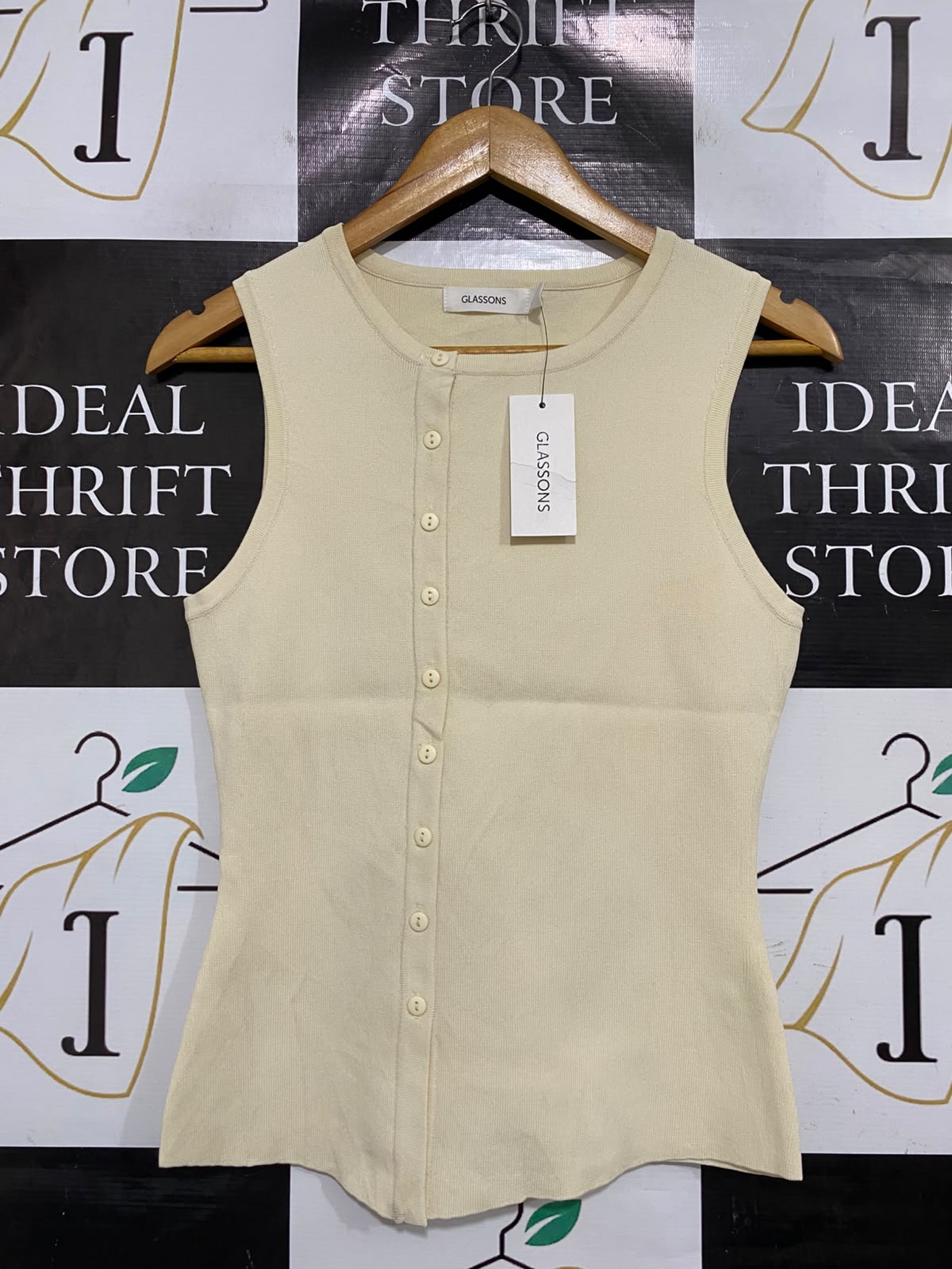 GLASSONS |M| BUST 15| A66| BEIGE ASYMMETRICAL BUTTON-UP TANK TOP