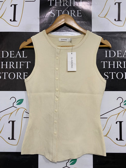 GLASSONS |M| BUST 15| A66| BEIGE ASYMMETRICAL BUTTON-UP TANK TOP