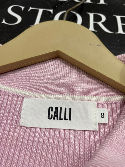 CALLI |S| BUST 12| A66| PINK CONTRAST-TRIM RIBBED  POLO TOP