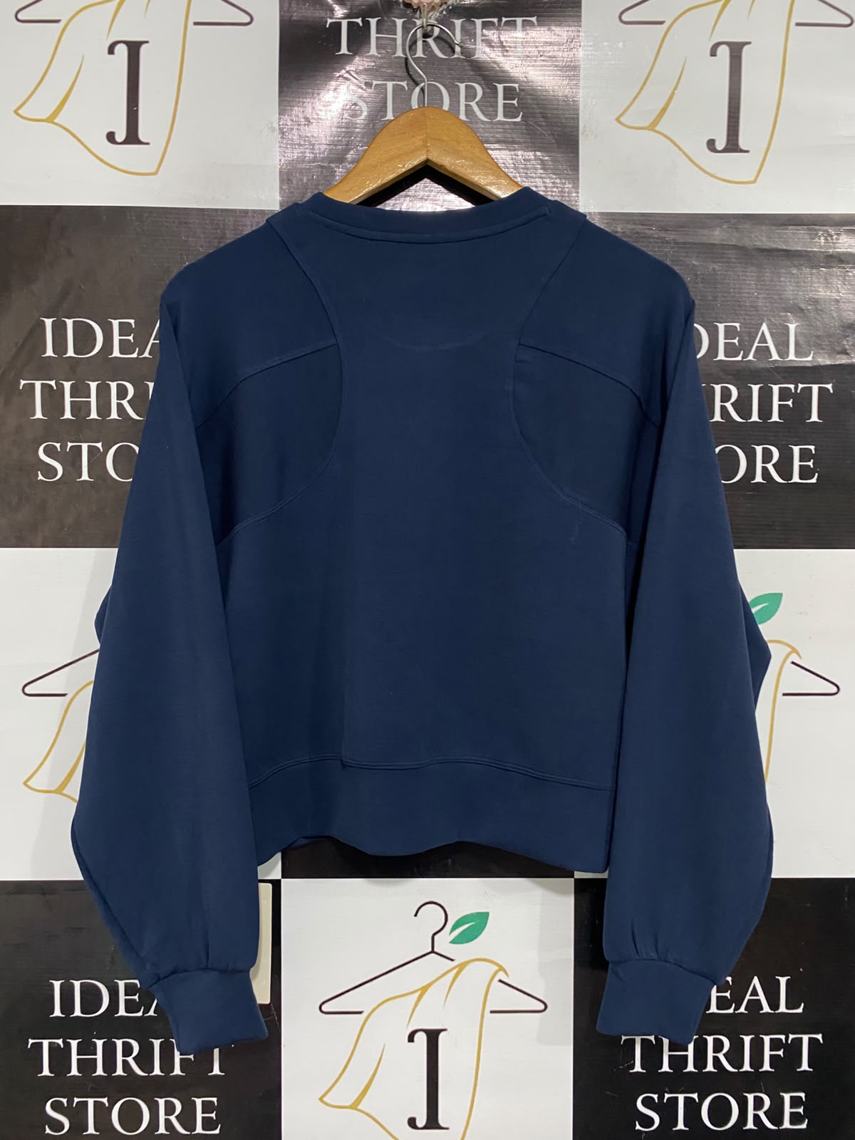 HALARA |M| BUST 23| A66| NAVY BLUE PANELLED ARCHITECTURAL  CREWNECK SWEATSHIRT
