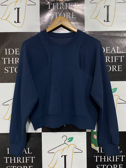 HALARA |M| BUST 23| A66| NAVY BLUE PANELLED ARCHITECTURAL  CREWNECK SWEATSHIRT
