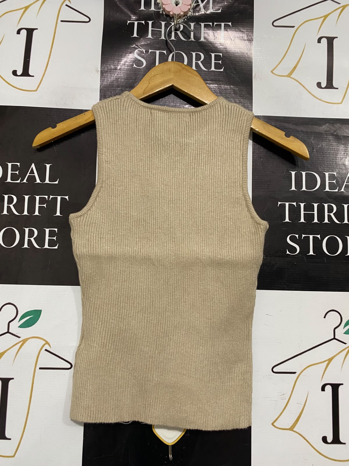 NONAC |S| BUST 12|A66| BEIGE RIBBED ARCHITECTURAL TANK TOP