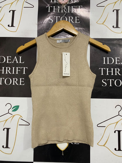 NONAC |S| BUST 12|A66| BEIGE RIBBED ARCHITECTURAL TANK TOP
