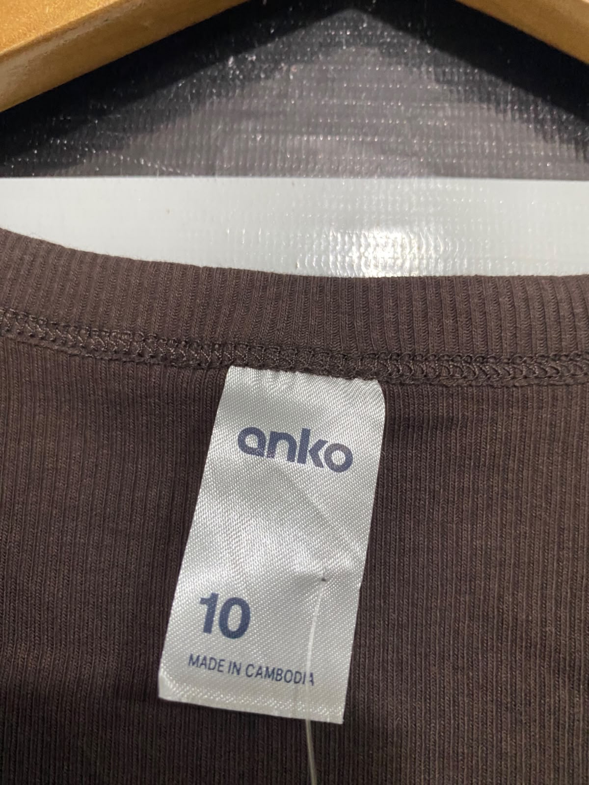 ANKO |S| BUST 14| A66| BROWN ASYMMETRICAL WRAP-FRONT RIBBED TANK TOP