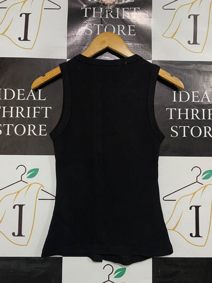 ALLY |XS| BUST 13| A66| BLACK ASYMMETRICAL BUTTON-UP RIBBED  TANK TOP