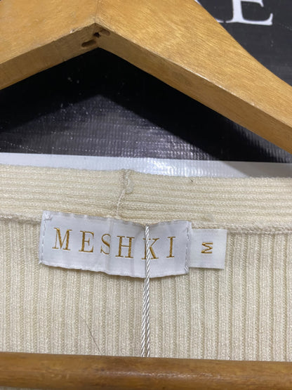 MESHKI |M| BUST 16| A66| BEIGE TIE-FRONT RIBBED  CROP CARDIGAN
