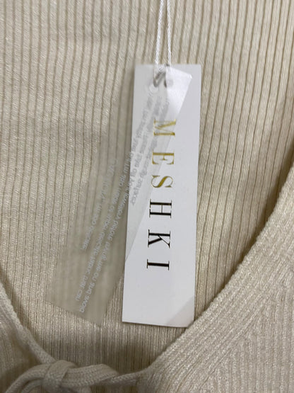 MESHKI |M| BUST 16| A66| BEIGE TIE-FRONT RIBBED  CROP CARDIGAN